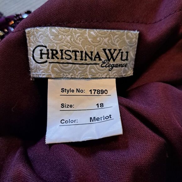 Christina Wu Mother Of The Bride Glam Sheer Trumpet Dress 17890 Size 18 Merlot - Picture 7 of 15